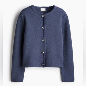 H&M Scalloped-edge Cardigan, Dark Dusty Blue, Silver buttons, size XL